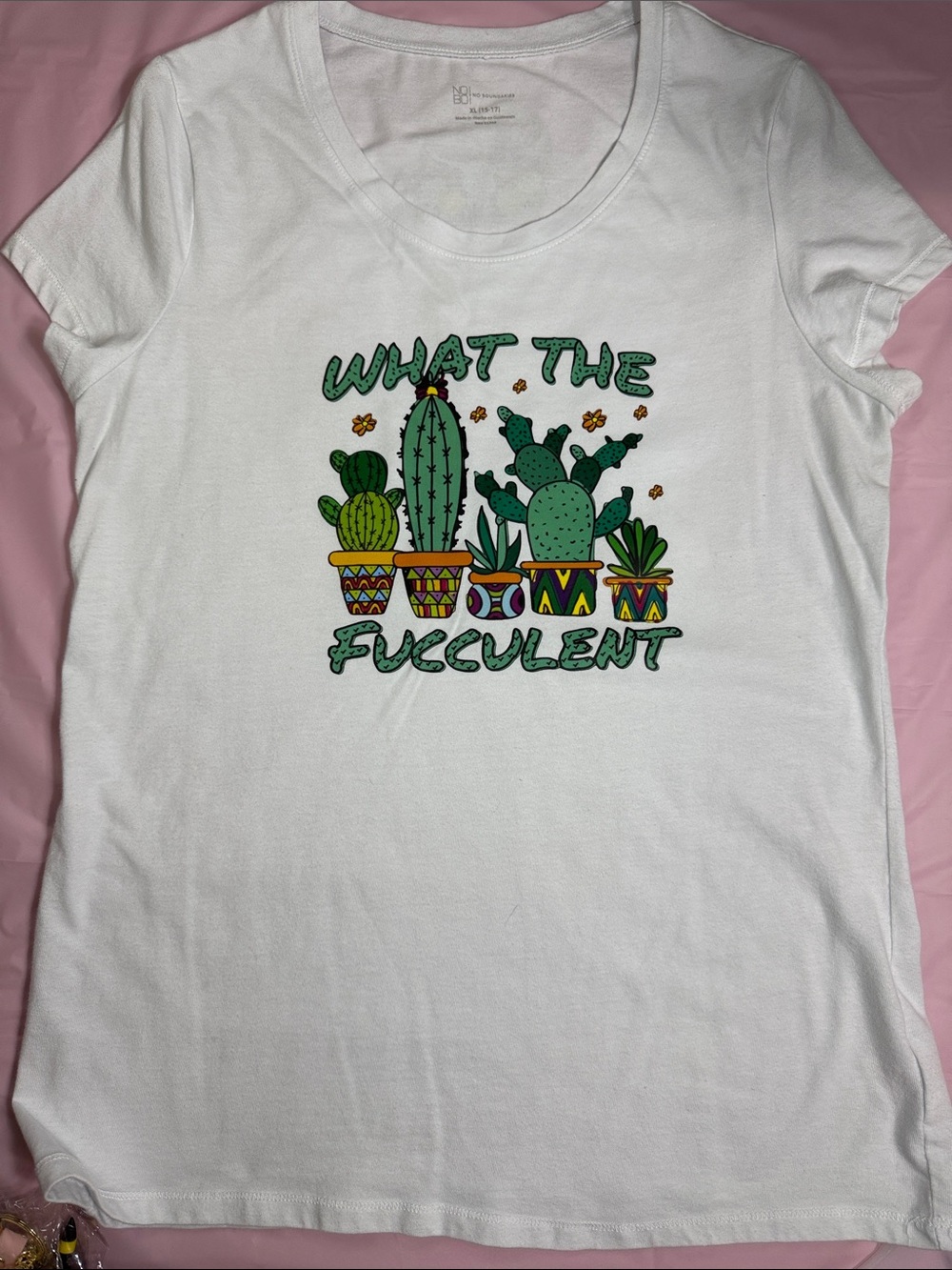 No Boundaries White Tee with Green Cactus Graphic Funny; custom made